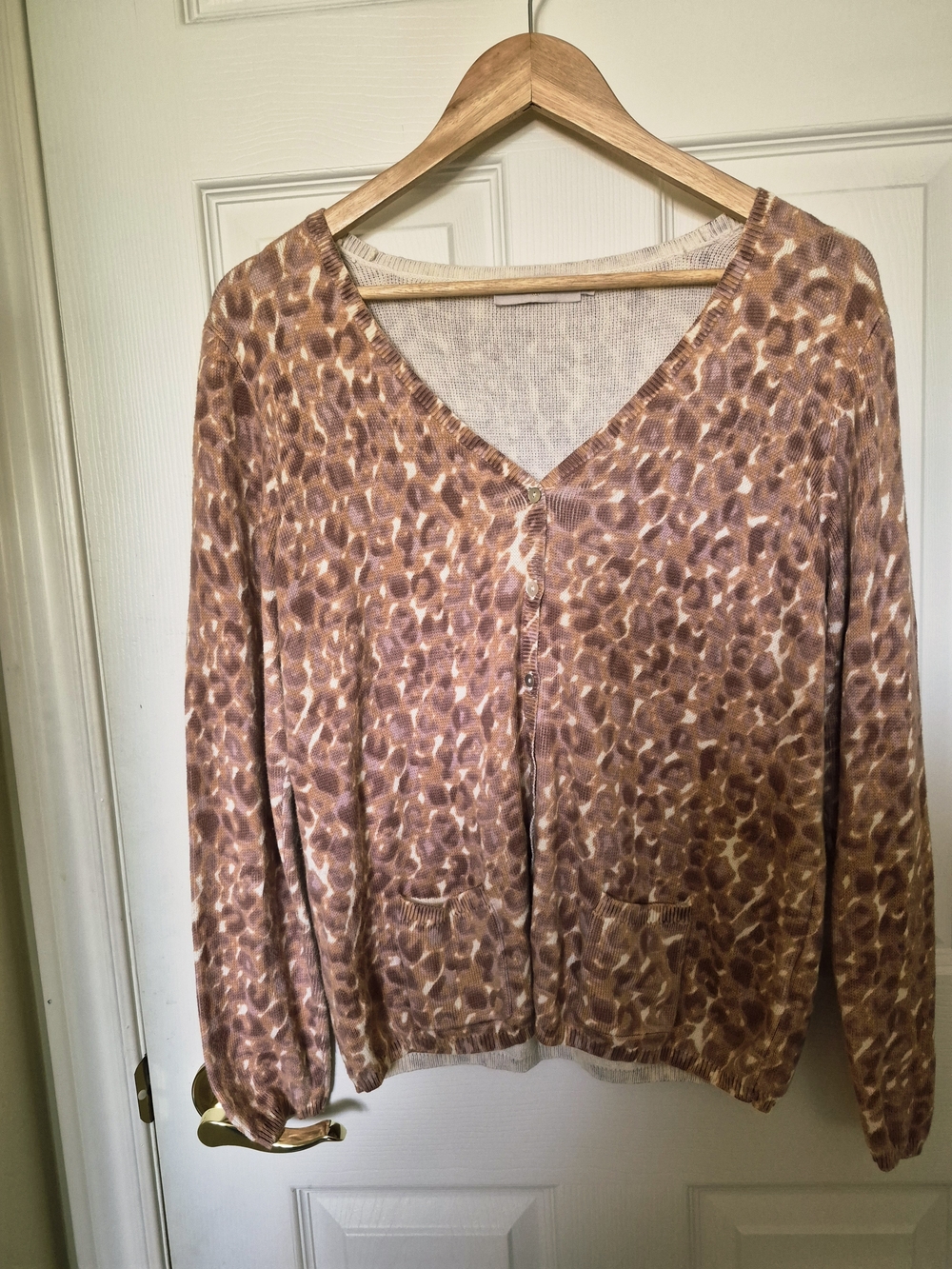 Leopard Print Long Sleeve Women's Top Cardigan - Brown Cream Pink Print. Xlg